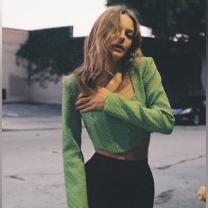 Zara Houndstooth Cropped Corset Top